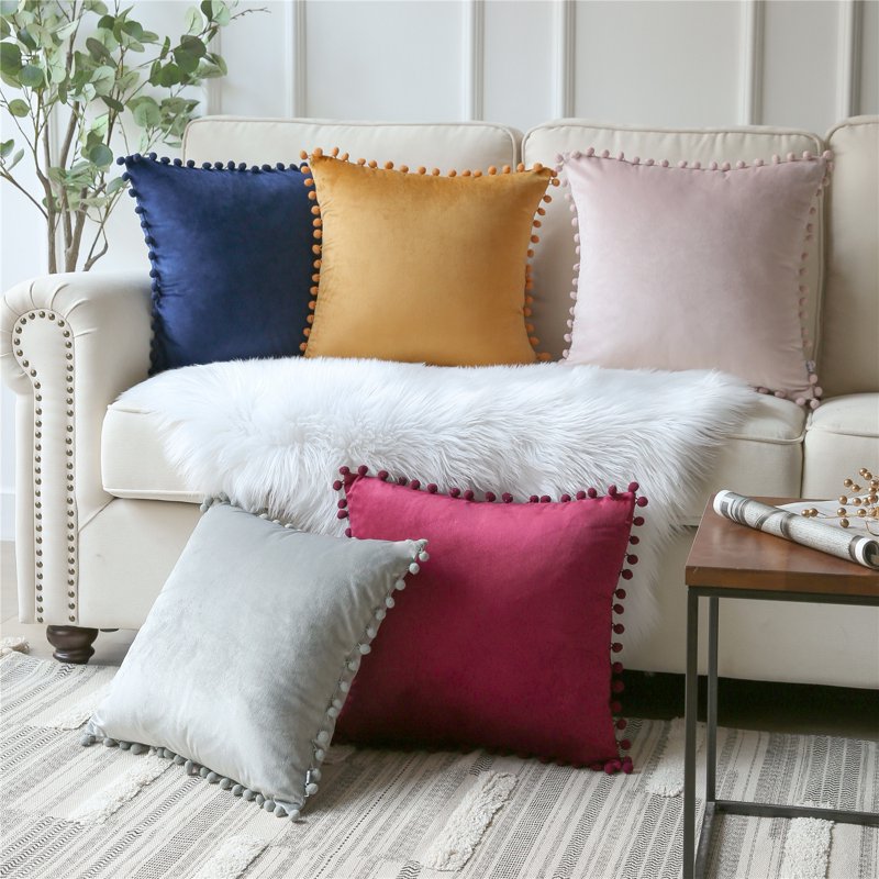 Decorative Velvet Throw Pillows Set of 2 - 18x18 Inches Off White