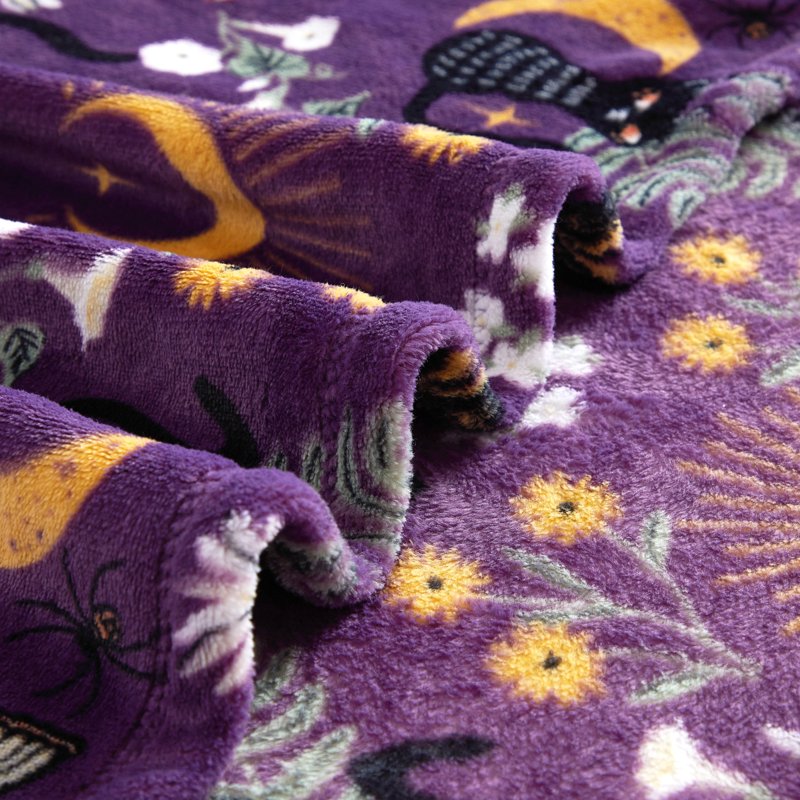 Midnight Magic Cats Plush Oversized Halloween Throw Blanket - Purple, 50 x 72 in