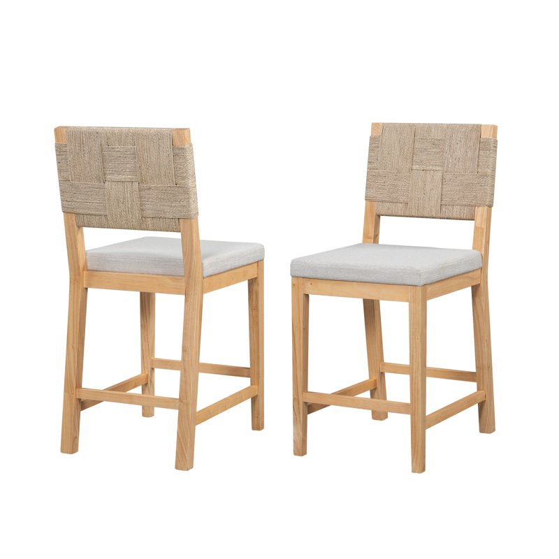 Counter Height Bar Stools Set of 2 - Natural Finish & Gray Cushion