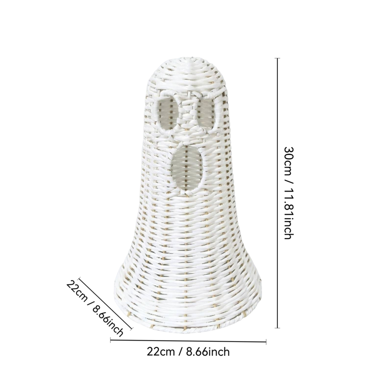 Halloween Ghost with Witch Hat Centerpiece - White Rattan Figurine, 11.8 Inch - Variation B