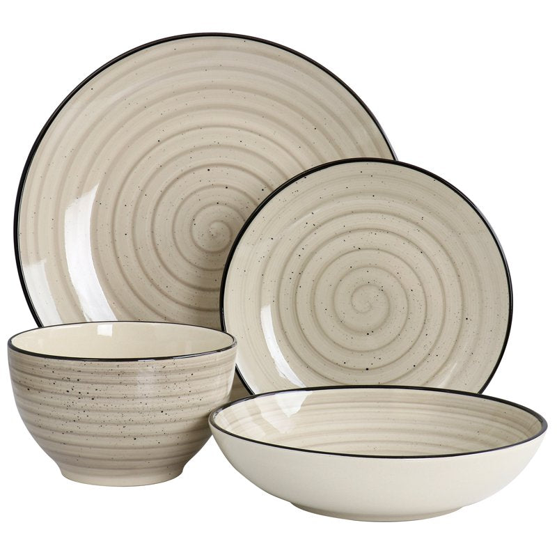 24 Piece Stoneware Dinnerware Set in Cream - Elama Gia