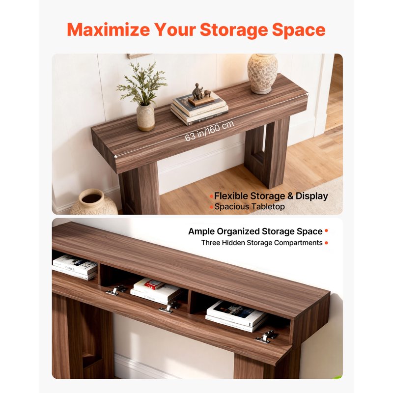 63-Inch Rustic Console Table - Entryway Desk for Living Room