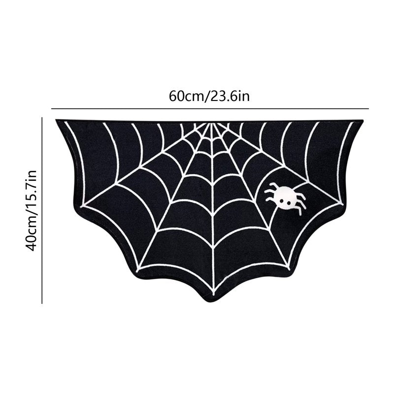 Halloween Spiderweb Doormat - Irregular Black Non-Slip Entrance Rug for Indoor Outdoor Front Door Decor