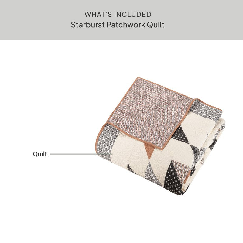 Full/Queen Cotton Patchwork Quilt - Starburst Design, Rustic Modern Style