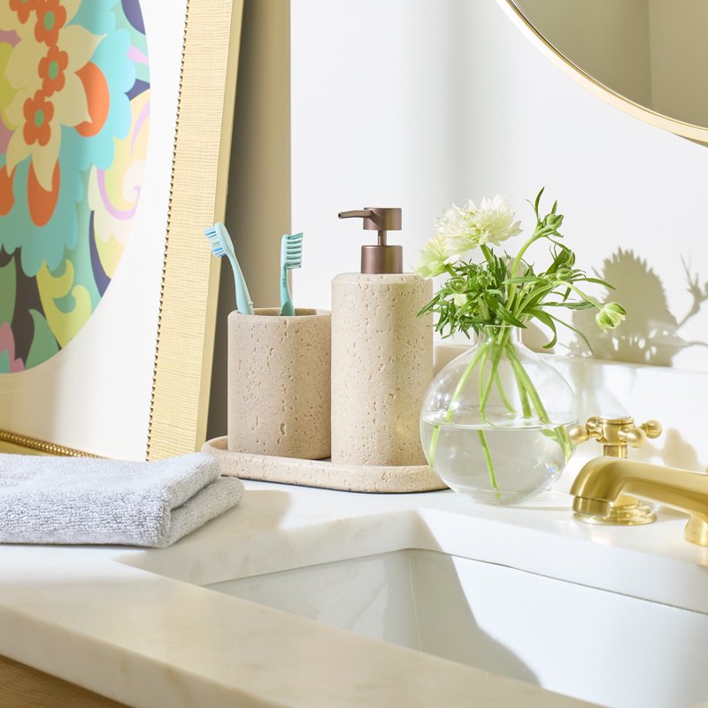 3 Pack Faux Stone Soap Dispensers - 14 oz Bathroom & Kitchen Decor