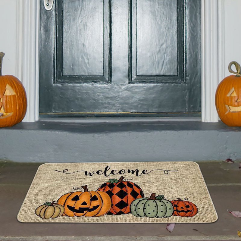 Halloween Doormat with Pumpkin Design - Spooky Welcome Mat for Front Door - Variation B#159