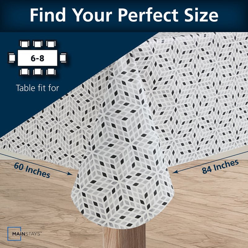PEVA Tablecloth 60" x 84" - Black White Geometry - Indoor & Outdoor