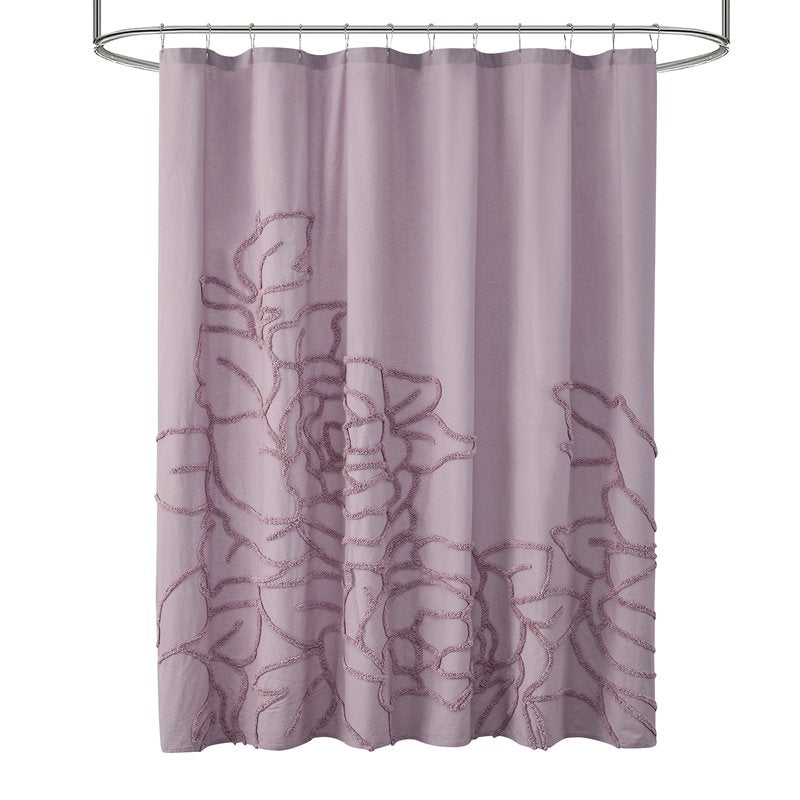 Rose Pink Botanical Branch Chenille Cotton Shower Curtain - 72x72 Inches, Drew Barrymore
