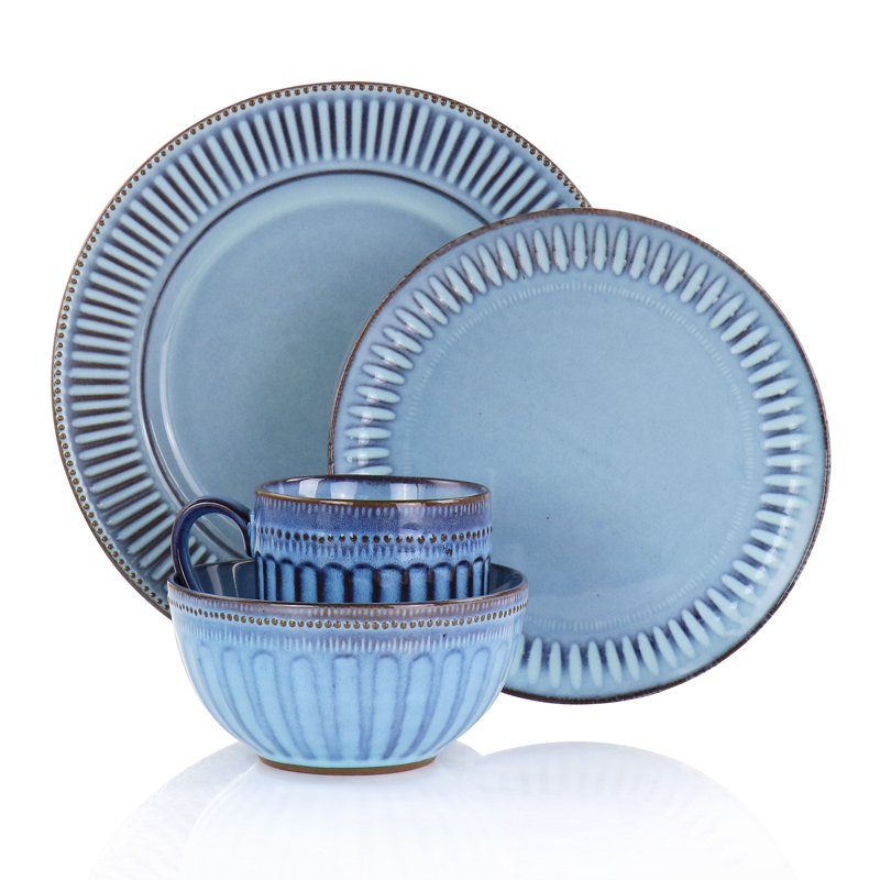 Stoneware Dinnerware Set - 16 Pieces in Blue for 4 People