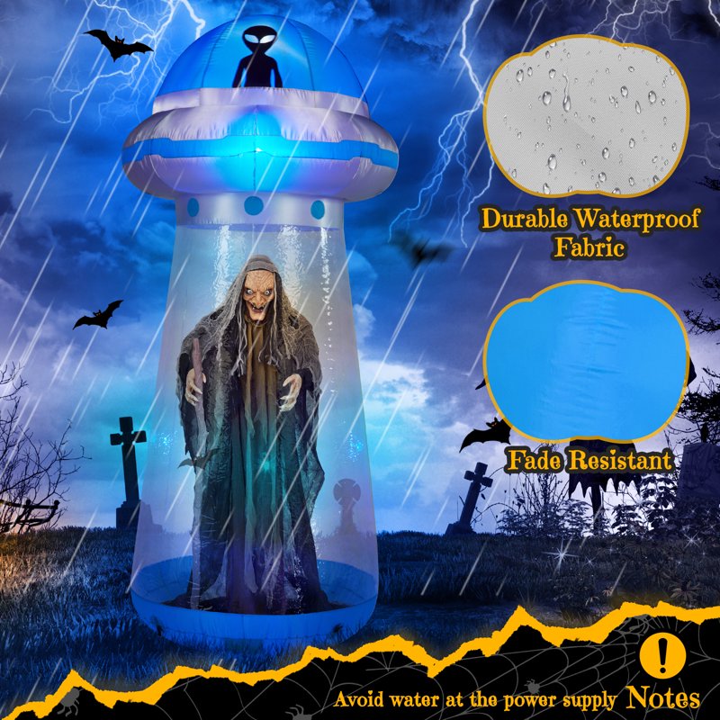 8.8 FT Halloween UFO Inflatable Yard Decoration with LED Lights & Stand-In Design