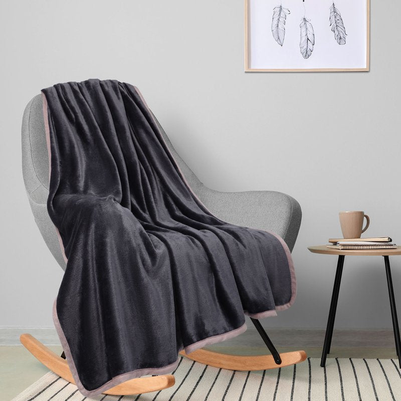 King Size Flannel Fleece Blanket Soft Luxury Hemmed Slate Gray 50x60"