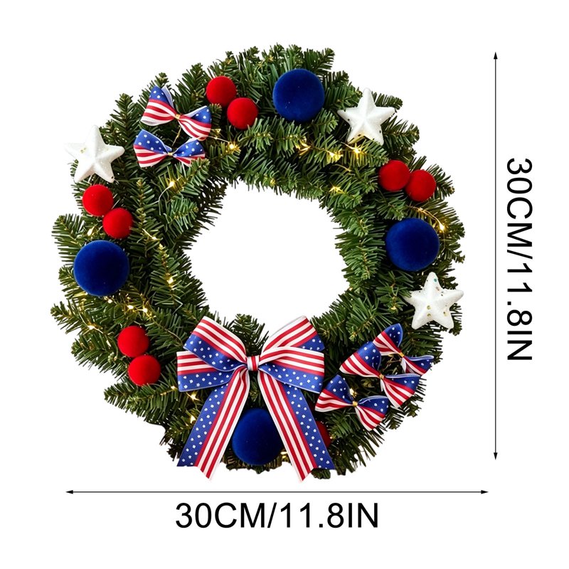 Patriotic 4th of July Wreath for Front Door - Red White Blue Flower Decor - Variation Z0C