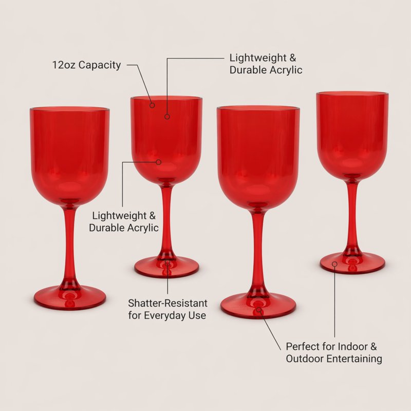 12oz Stemmed Wine Glass Set - Just Feed Me Red - 4 Pieces