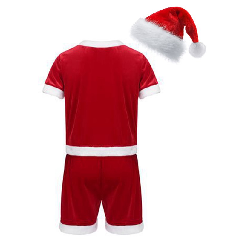 Men's Christmas Santa Claus Cosplay Bodysuit & Hat Set - Red, Large