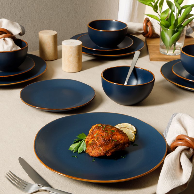 Matte Navy Ceramic Dinnerware Set - 12-Piece