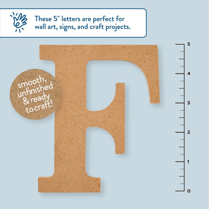 Unfinished Wood MDF Letter F - 5 Inch DIY Arts & Crafts Personalization - Hello Hobby Variation F