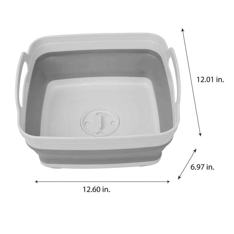 Self Draining Collapsible Plastic Wash Basin - Gray