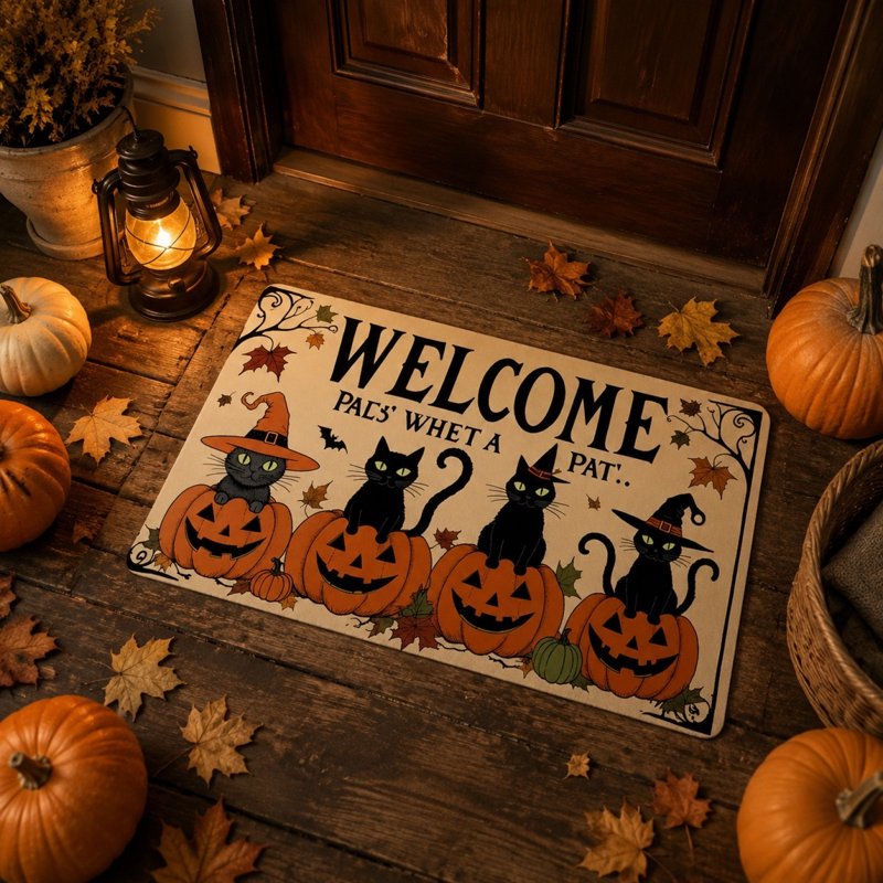 Halloween Doormat with Pumpkins & Ghosts - Non-Slip Absorbent Floor Mat, 15.8x23.6 Inch, Easy to Clean, T Variation