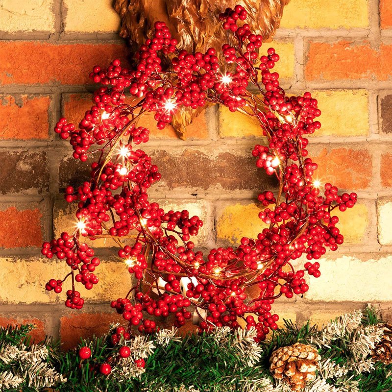 Meitianfacai 5.9ft Red Berry Christmas Garland with Lights - Indoor Holiday Decor - Variation A