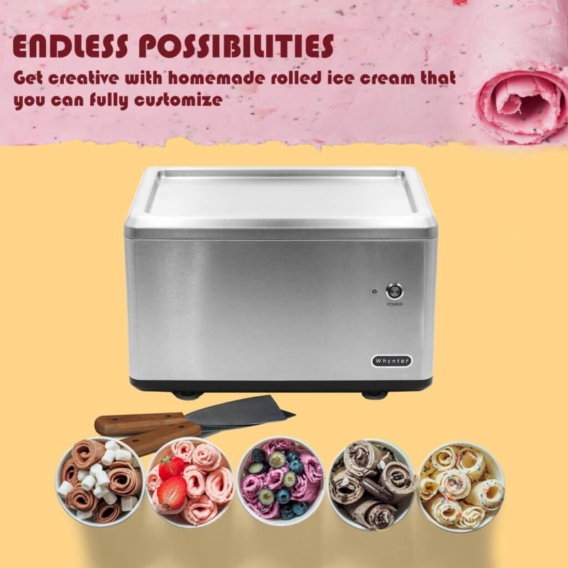 Automatic Rolled Ice Cream Maker with Compressor - Stainless Steel