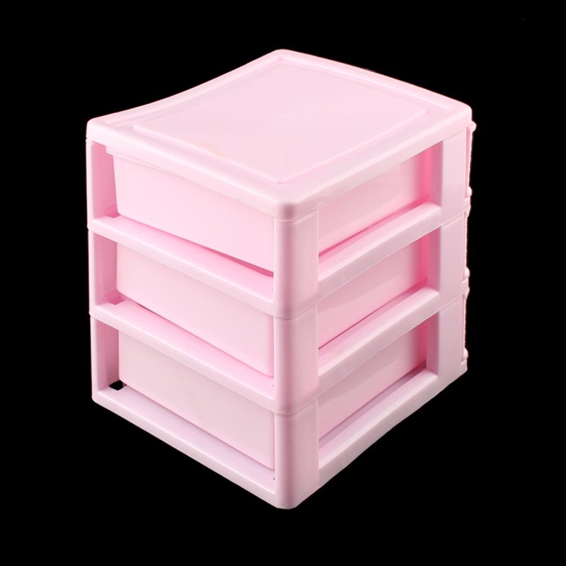 3-Layer Pink Plastic Drawer Storage Case for Cosmetics and Crafts