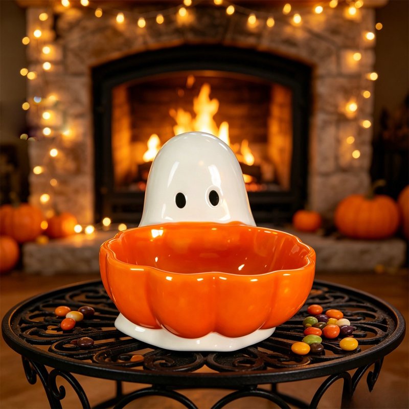 Liamobondopolis Halloween Ghost & Pumpkin Candy Bowl - Variation #014