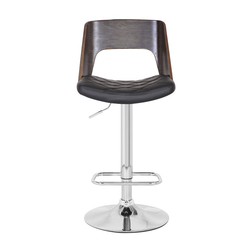Adjustable Swivel Bar Stool - Modern Wood Seat with Diamond Quilted Finish, Weathered Oak & Gray Wood/Black