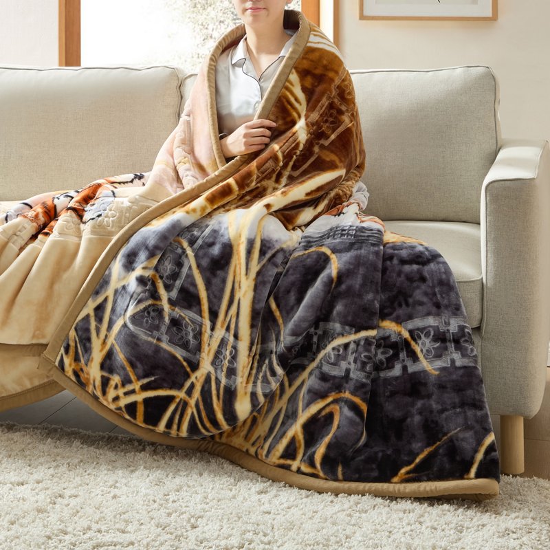 Queen Size Korean Mink Fleece Blanket - Tiger Reversible Heavyweight Bed Throw