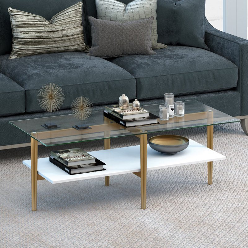 47" Wide Rectangular Coffee Table with Faux Marble Shelf