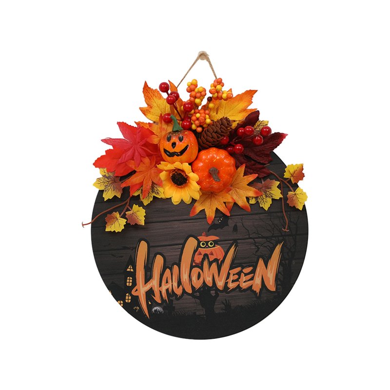 Halloween Wreath Indoor Outdoor Decorations B - Artificial Pumpkin & Spider