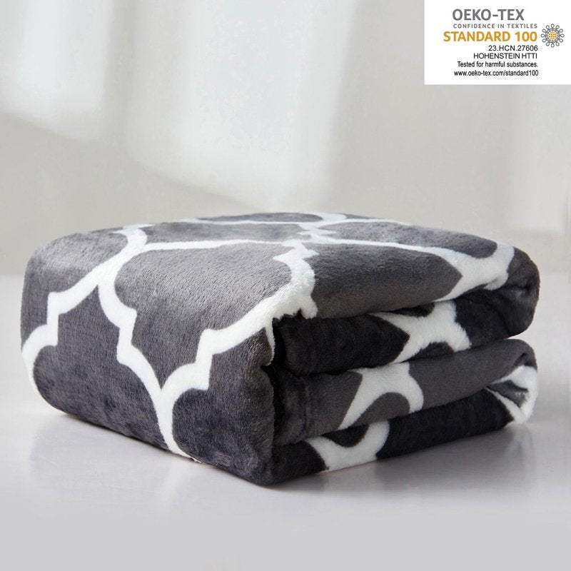 Grey Lattice Fleece Throw Blanket 50x60 Inches - Soft Cozy Plush Nap