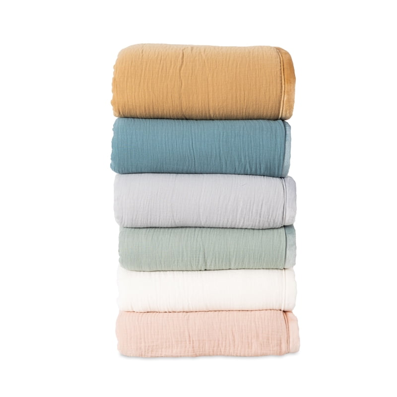 Oversized Reversible Gauze and Cozy Knit Throw Blanket - Nimbus Blue
