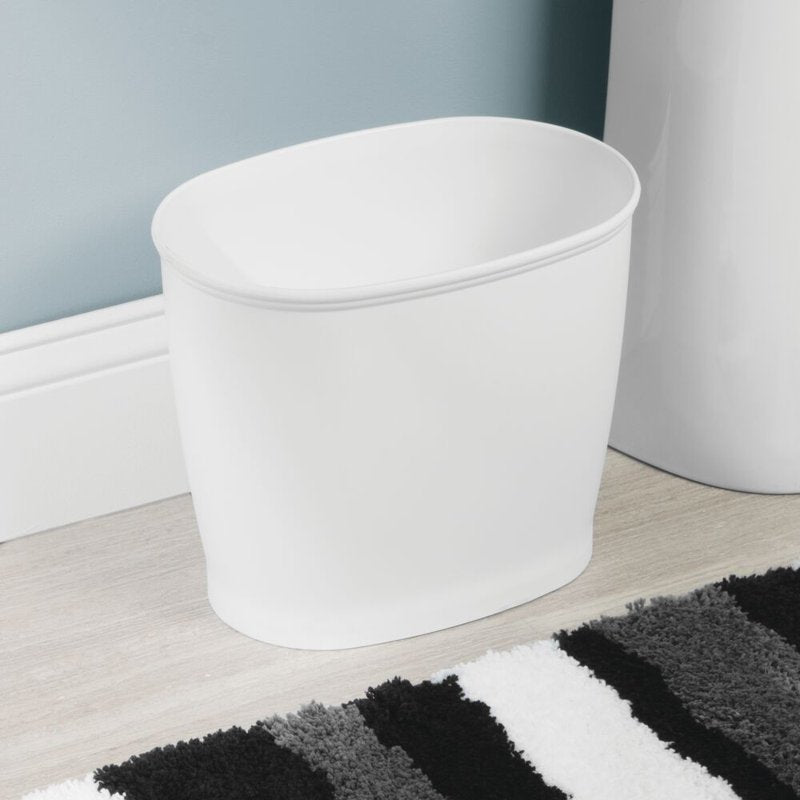 Small Oval Plastic Bathroom Trash Can - White, 12" x 8" x 10"