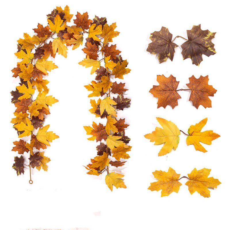 Fall Maple Leaf Wreath Garland 2-in-1 - Yellow B Autumn Decor for Door, Mantel & Wall