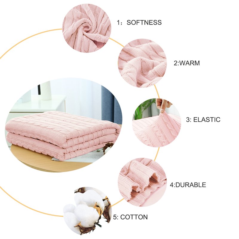 100% Cotton Cable Knit Throw Blanket - Millennial Pink 51x59 inches
