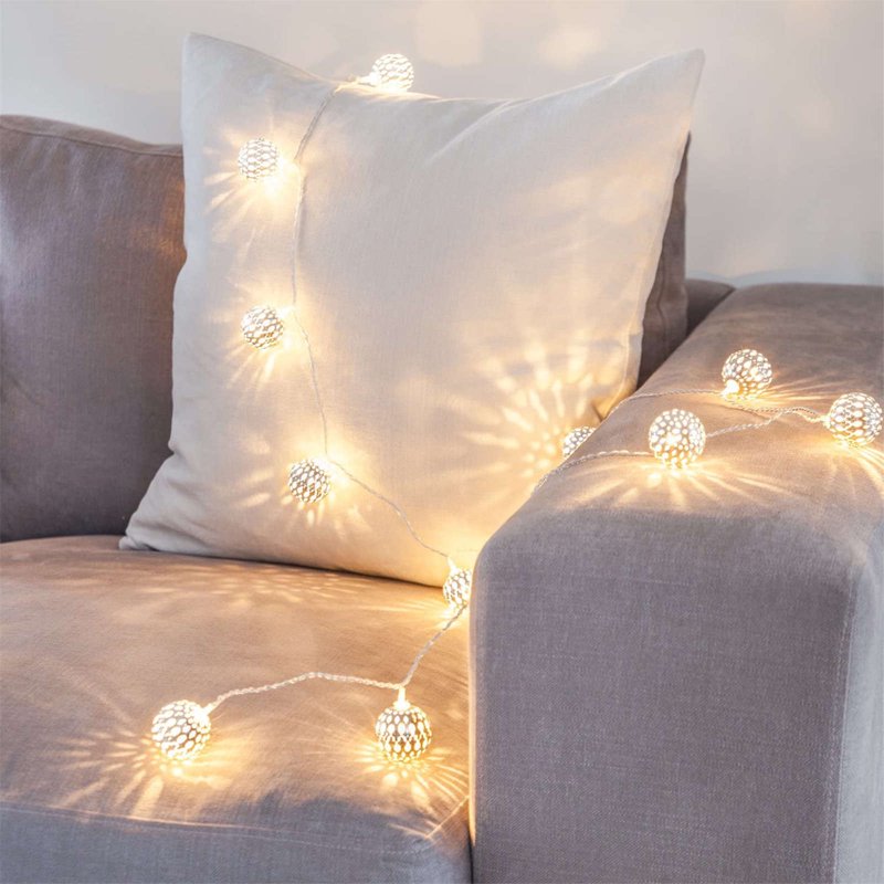 Moroccan Hollow Metal Ball LED String Lights - Warm White Fairy Globe Decor for Indoor Outdoor Home and Party