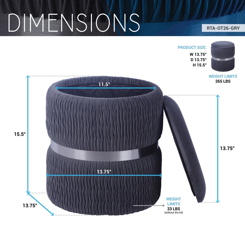 Modern Velvet Round Ottoman with Storage - Multiple Colors