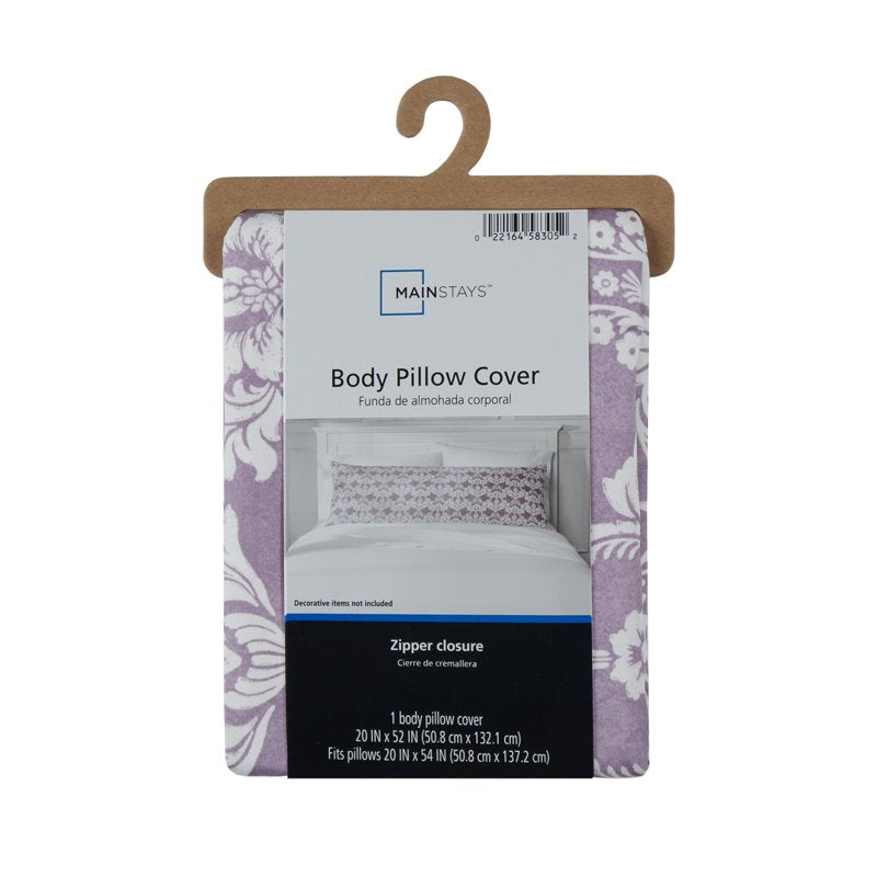 Mainstays Microfiber Body Pillowcase - Damask Medallion Purple 20 x 52 Inches