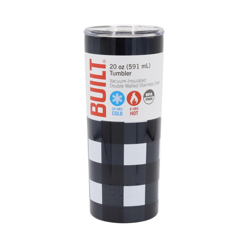 20 oz Double-Wall Stainless Steel Tumbler - White and Black Buffalo Plaid