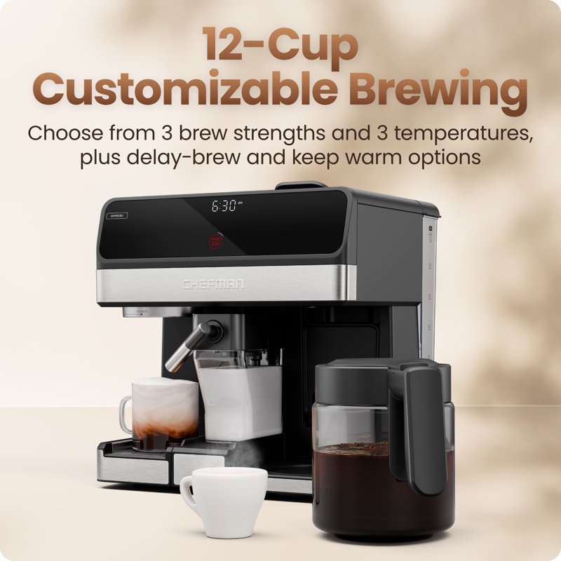 All-in-One Coffee & Espresso Machine Combo with Automatic Milk Frother - Black