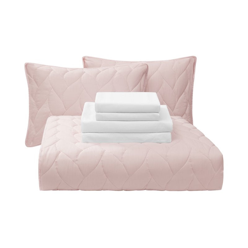 King Reversible Quilt Set with White Sheets - Soft Pink Bedding
