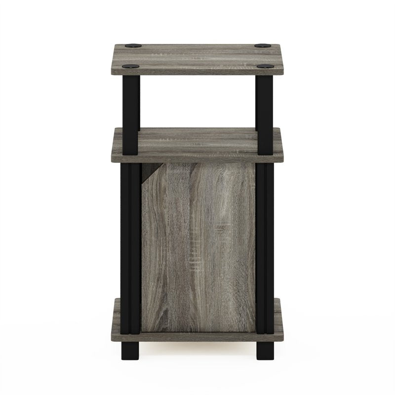 3-Tier End Table with Door - French Oak & Black