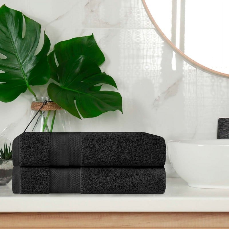 Heavyweight Turkish Cotton Bath Towel Set - 2 Pack, Black - Ultra Soft & Absorbent - 28x52 Inches - Variation of THIS listing