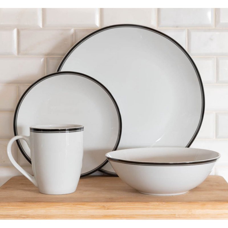 Simply Coupe 16-Piece Ceramic Dinnerware Set - Black