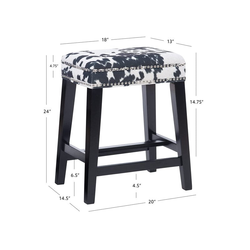 24" Backless Wood Counter Stool - Black Cow Print