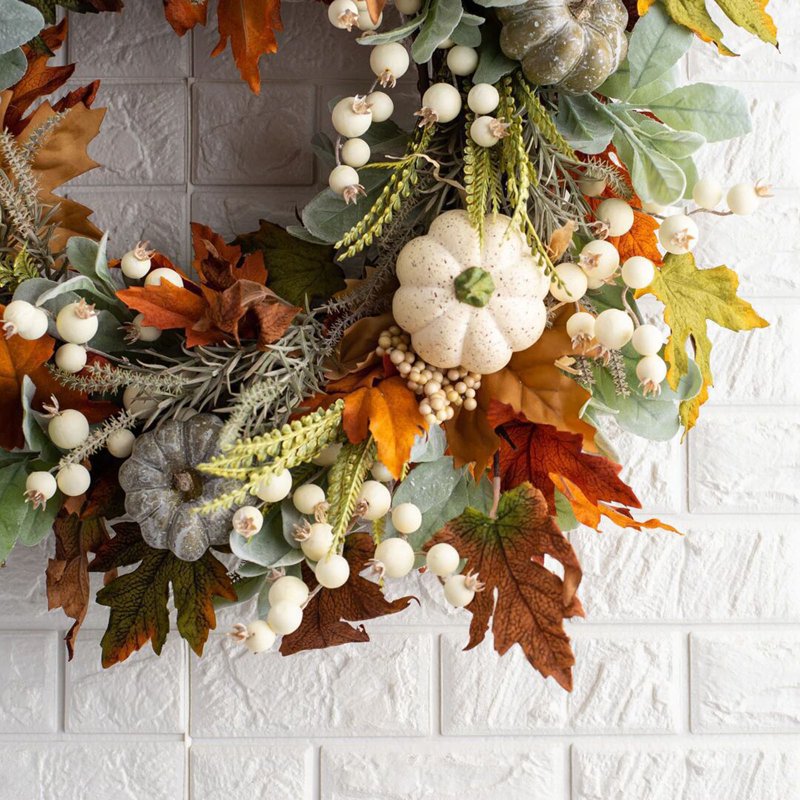 Thanksgiving Wreath for Front Door C-9 Fall Door Decor Maple Leaf Berries Halloween Festival