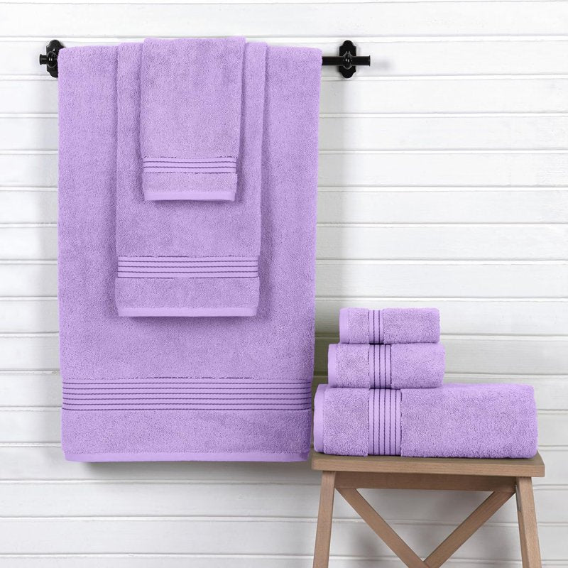 Lilac 6-Piece Luxury Cotton Towel Set - Quick Dry & Plush Bath Towels, Hand Towels & Washcloths