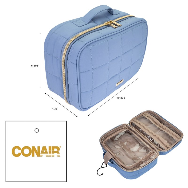 Hanging Beauty Organizer - Blue Quilted Cosmetic Case