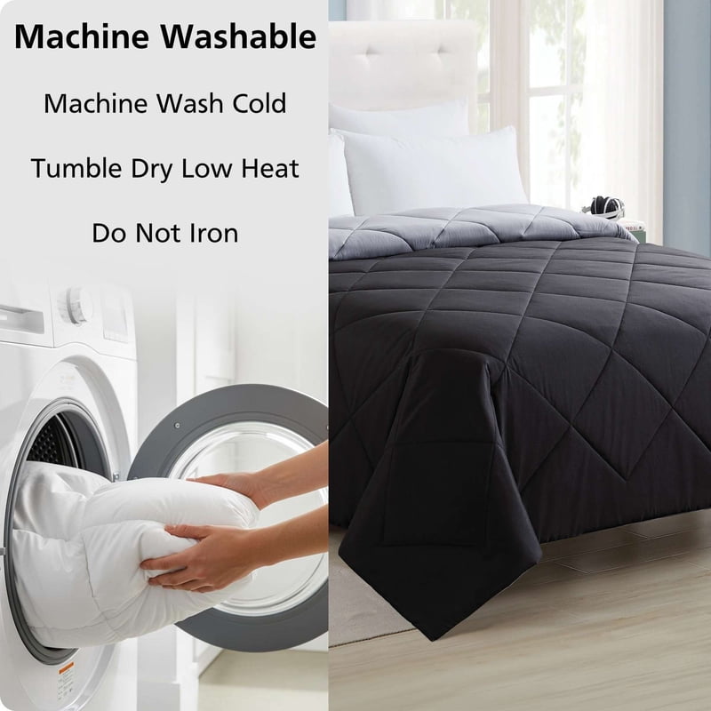 Twin-XL Reversible Microfiber Comforter - All-Season Black Bedding