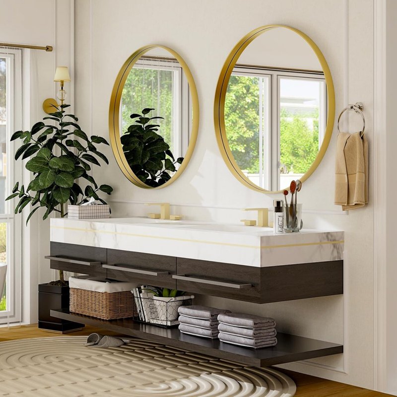 30-Inch Rounded Bathroom Wall Mirror with Deep Frame - Gold, Variations of THIS listing